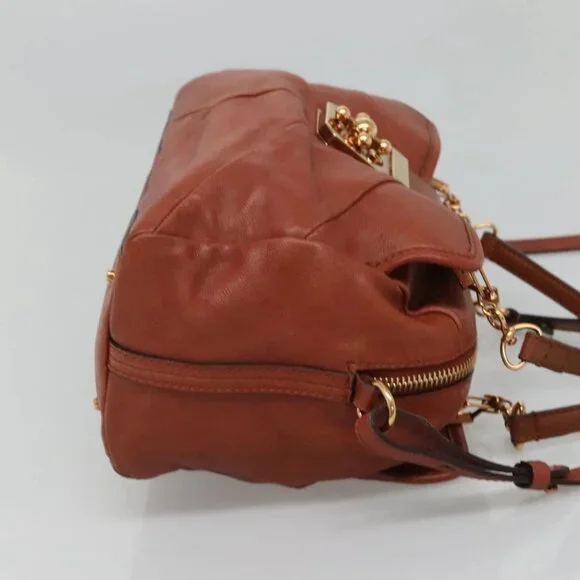 Chloe Elsie Hand Bag Leather 2way Brown Gold Auth